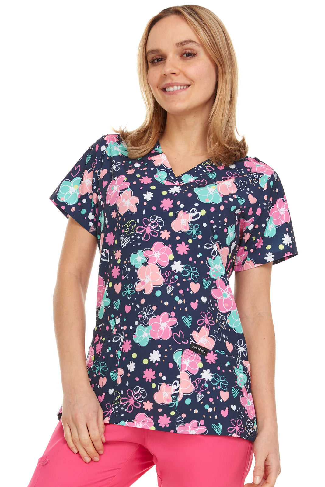 V-Neck Bubble Heart Printed Top